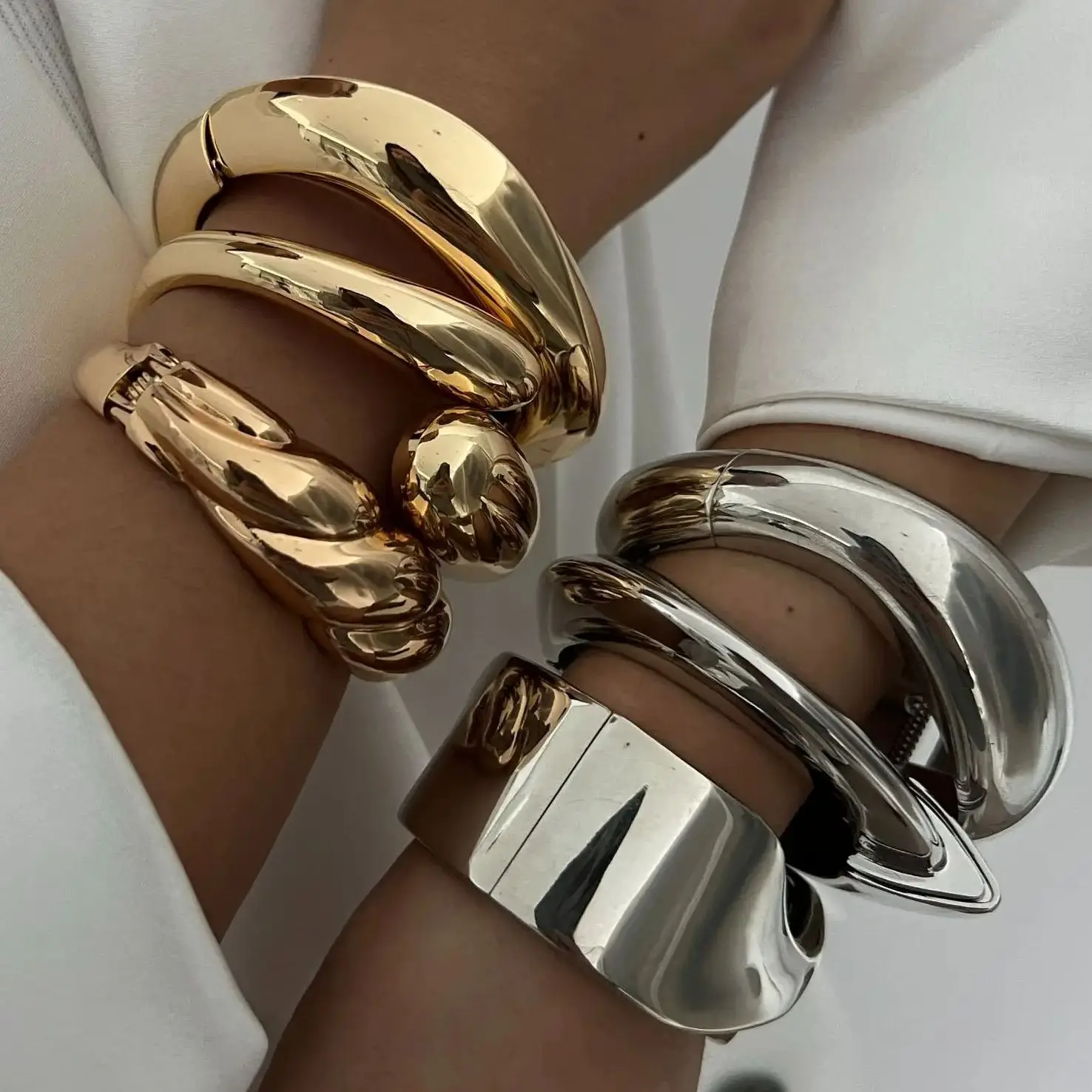 DIEZI 6 Styles Vintage Metal Cuff Bangles Sets Hip Hop Punk Gold Color Geometric Spring Bangles For Women Bracelets Men Jewelry