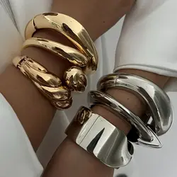 DIEZI 6 Styles Vintage Metal Cuff Bangles Sets Hip Hop Punk Gold Color Geometric Spring Bangles For Women Bracelets Men Jewelry