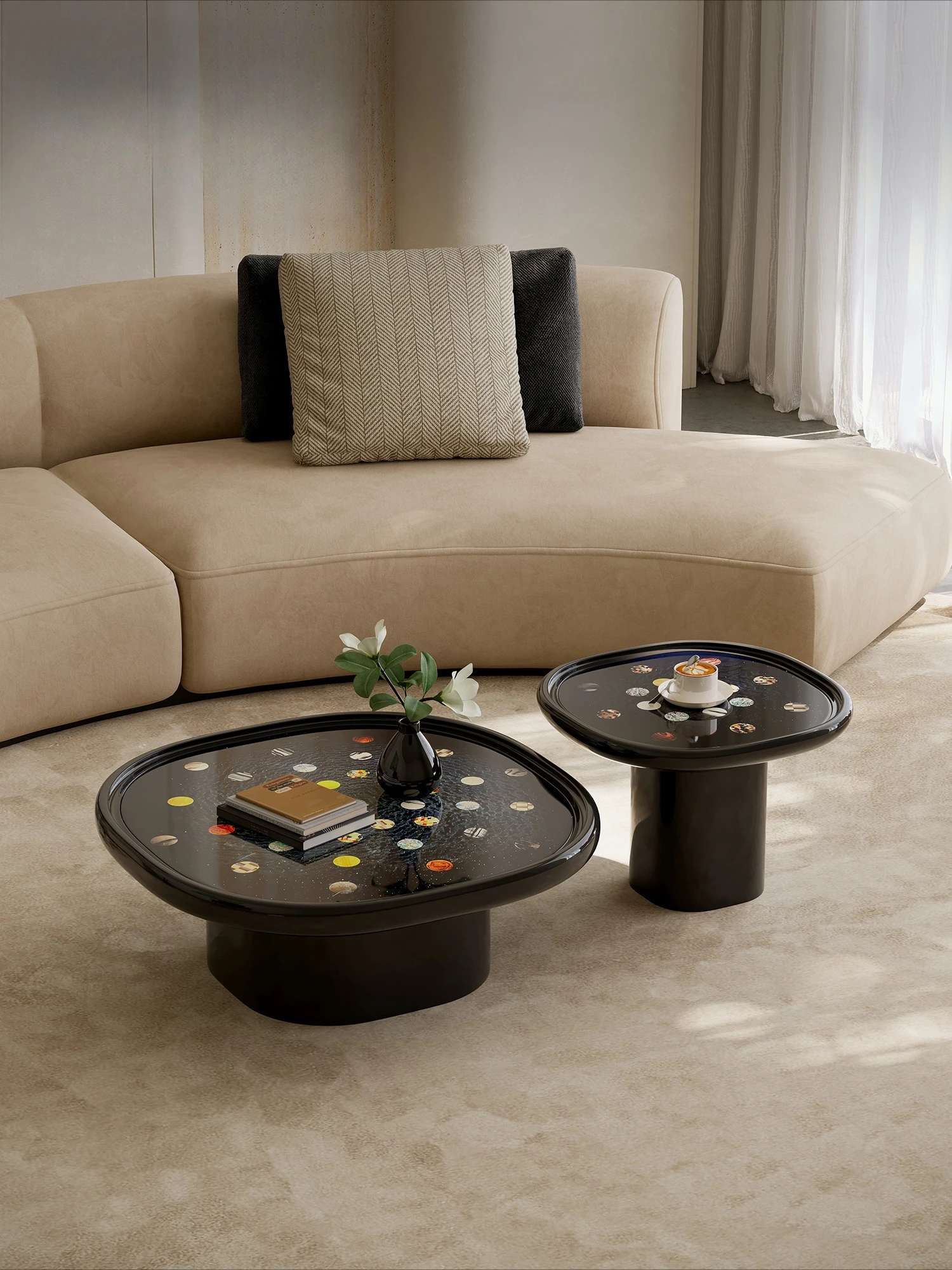 

Italian style, black coffee table combination, living room 2025 new model, modern, simple, artistic, coffee table