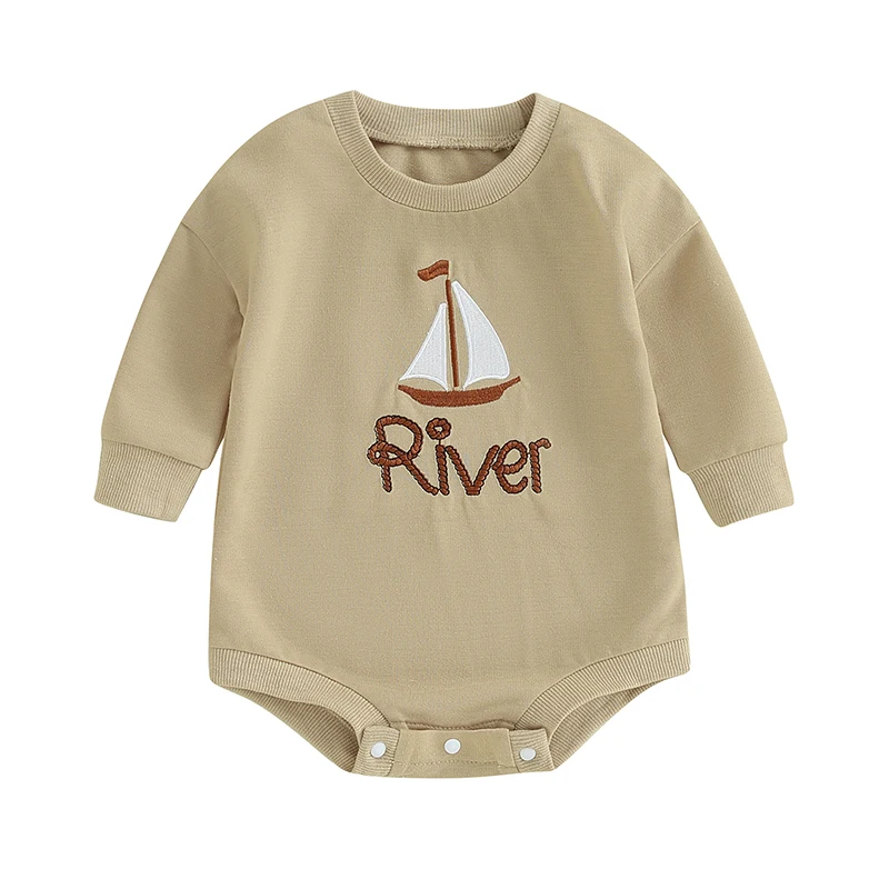 Toddler Baby Sweatshirt Rompers Letter Boat Print Long Sleeve Jumpsuit for Newborn Infant Cute Clothes