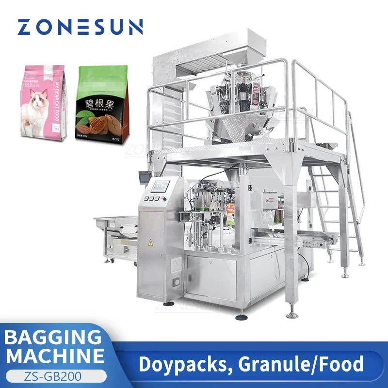 ZONESUN Macchina imballatrice automatica per granuli Doypack Macchina confezionatrice per particelle di grano per alimenti per animali domestici ZS-GB200