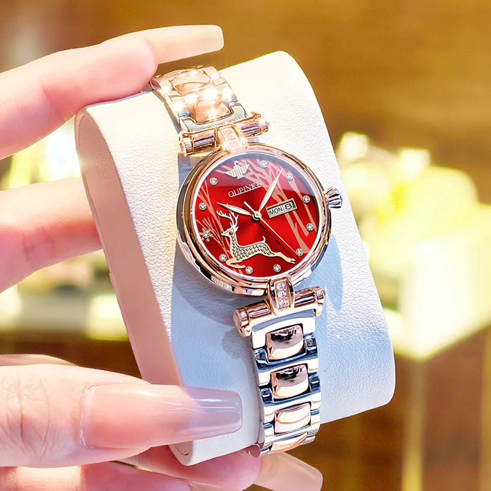 OUPINKE 3180 Luxury Elegant Womens Watches Automatic Mechanical Watch Elk Forest Waterproof Luminous Bracelet Set Gifts Reloj