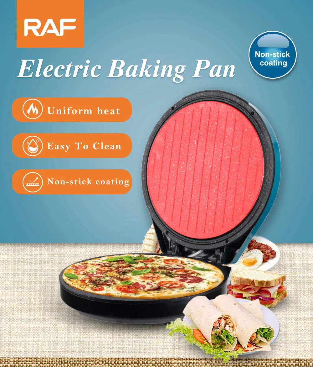 Pizza Maker 1800W Pizza Pan and Pie Maker with Anti-scalding Handle, Non-stick Coating and Double-sided Heating for Home Use