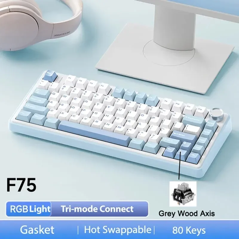 AULA F75 2.4G Draadloos/Bluetooth/Bedraad Gaming Mechanisch Toetsenbord RGB Aangepast 75% Layout OEM Profiel Gasket PC Game Toetsenbord