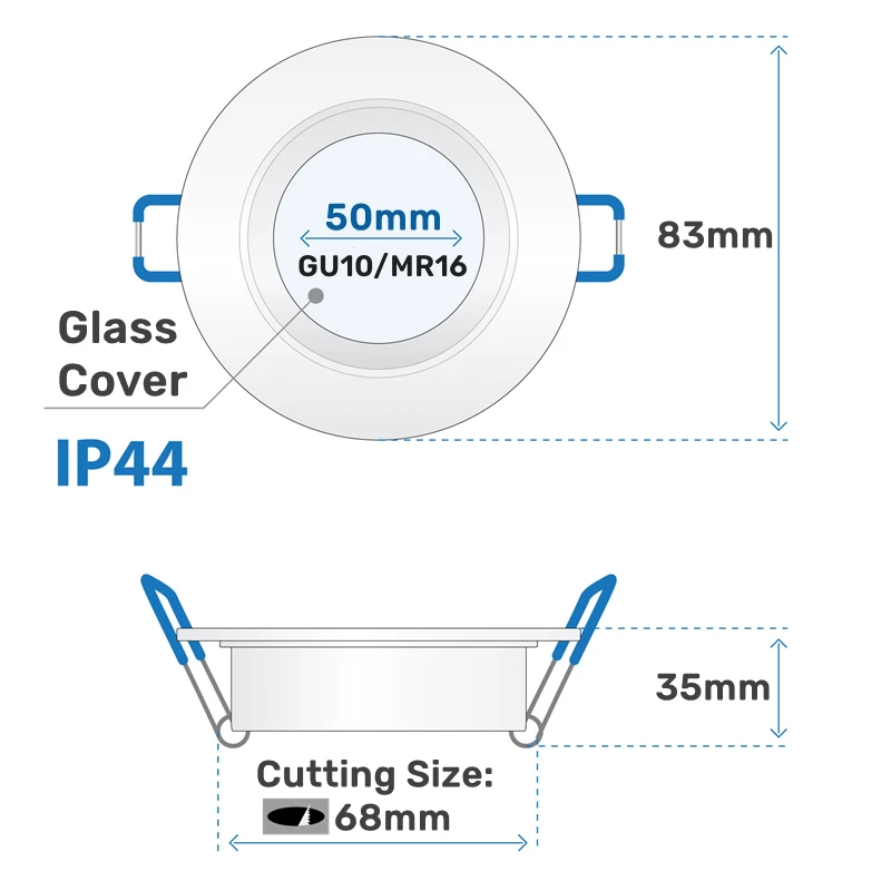 Impermeável Banheiro LED Downlight, embutido Mount Frame, Teto Lâmpada Base Titular, Cozinha Spot Iluminação, Montagem Suporte, GU10, MR16