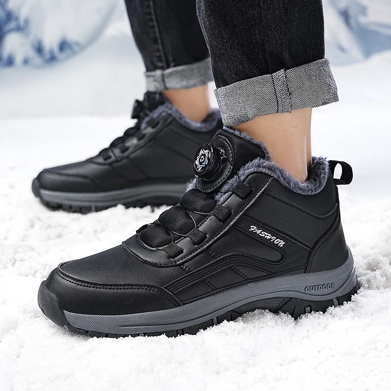 Men's ankle Boots Winter Plush Thick Soled Lace Up Workwear Shoes Trendy Warm Cotton Short Boots Botas Para Hombre big size 48