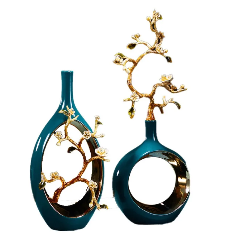 

High-end light luxury decoration, enamel-colored ceramic handicrafts, new house entry gifts, new Chinese living room vase