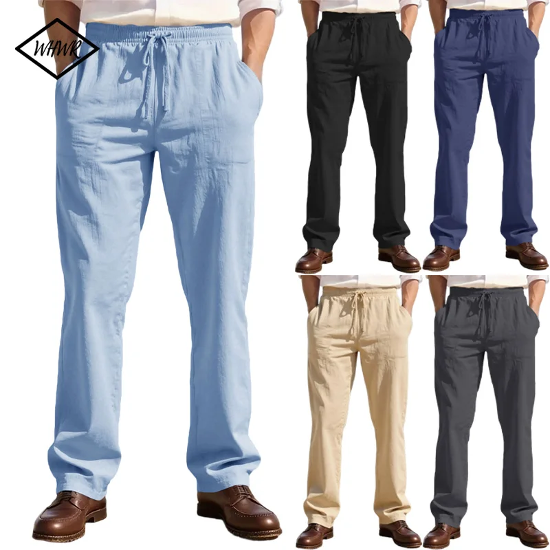 

Men's Casual Breathable Pant Summer Solid Color Elastic Waist Trousers Loose Fitness Lightweight Wide Leg Pants Beach Streetwear