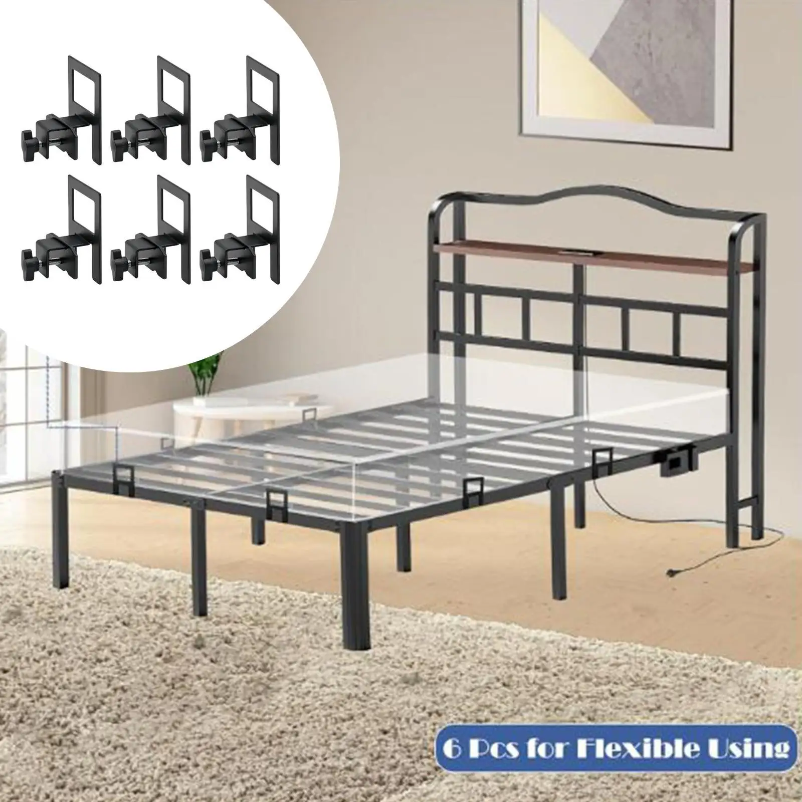 6x Mattress Gaskets for Bed Frame Mattress Holder Easy to Install Mattress Slide Stopper for Bed Tube Width 1.02cm to 3.3cm