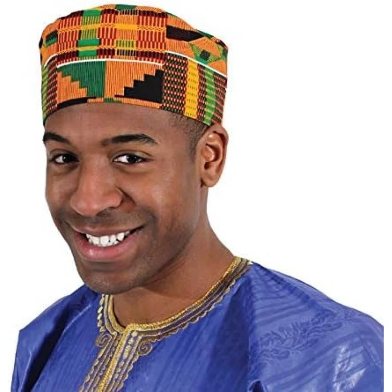 

African Kente Kufi Hat for Men, Black History Month Ankara Cap, African Hat, Ghana Traditional Accessory
