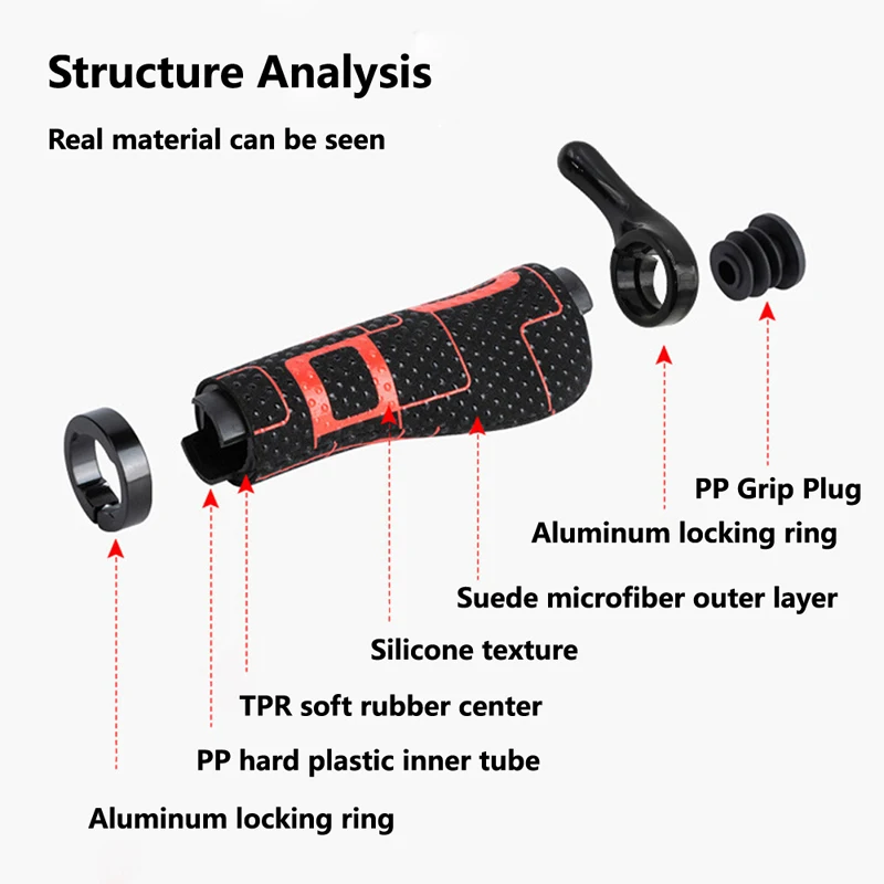 Bicycle Grips Bike Handlebar Grip Ergonomic Mountain Bike Grips Aluminum Double Lock-on MTB Microfiber + Silicone Comfort Shock