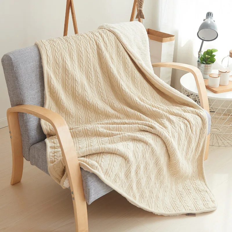 

Warmth In Winter Plus Velvet Twist Knitted Wool Blanket Office Lunch Break Air Conditioning Sofa Cover Blanket Home Textile