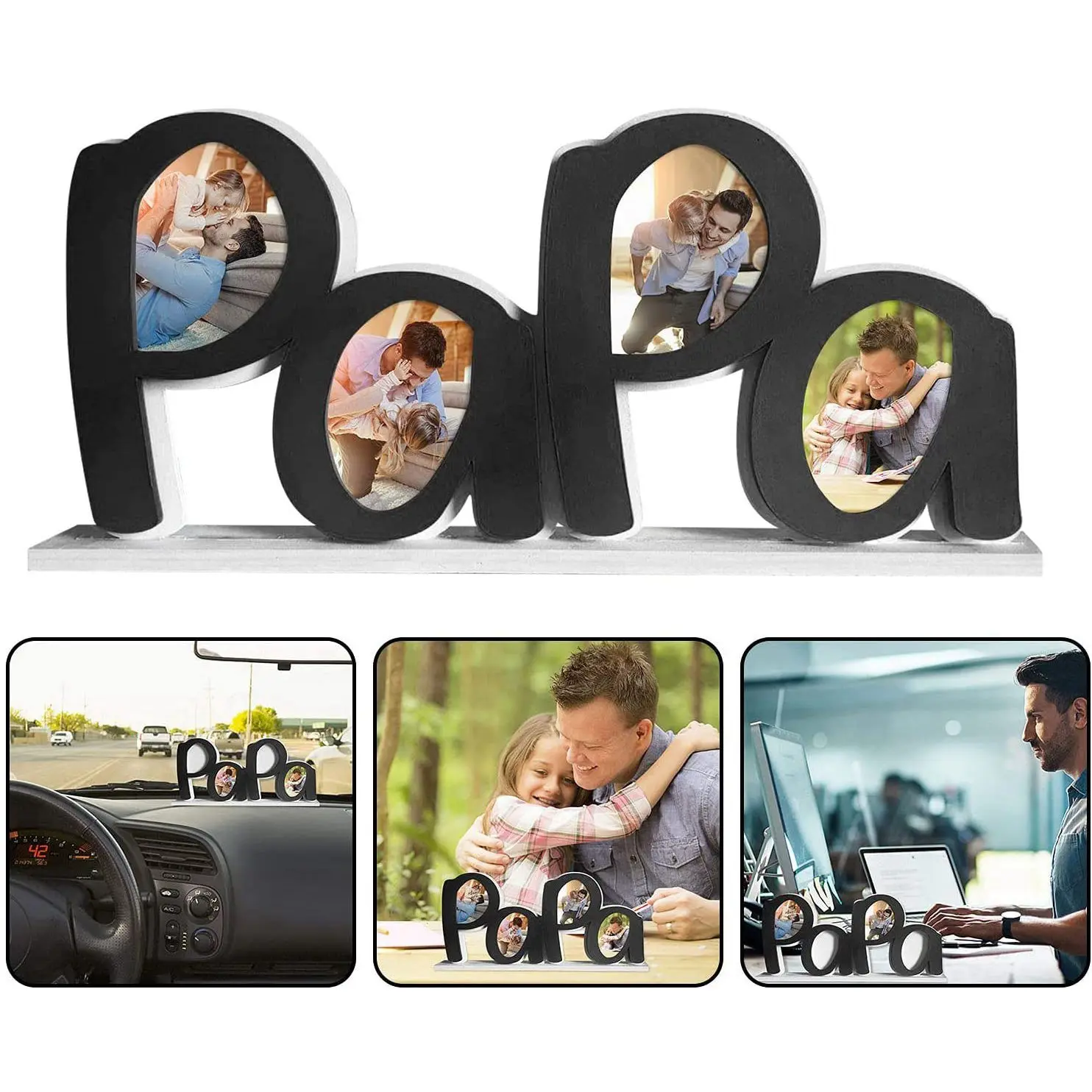 Practical Father's Day PaPa Picture Frame,Dad Gifts From Daughter,Dad Birthday Gifts, Dad Photo Holder, Father's Day Gift -Black