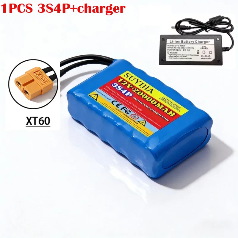 3S4P 12V 40A BMS Orline Batterij 18650 20000mAh Lithium Ion Hoge Capaciteit Batterij XT60 Dc5521 400W High Power Motorfiets Lamp