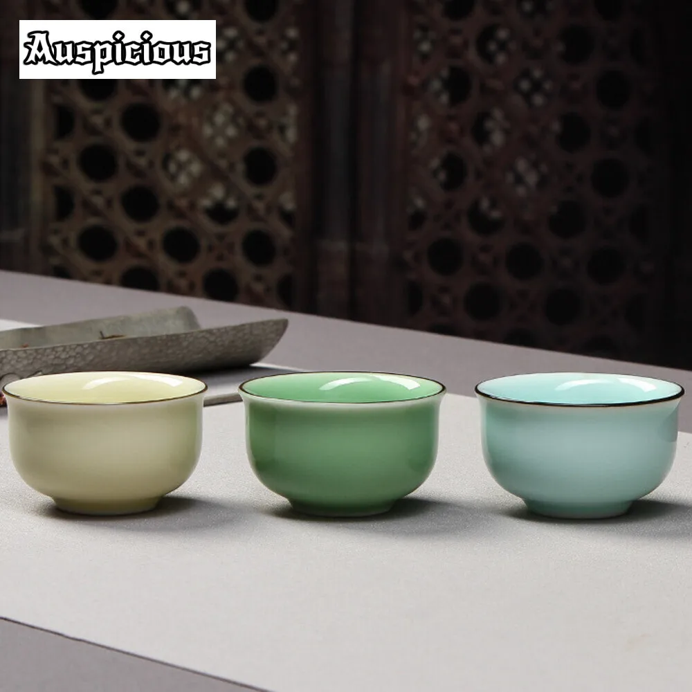 50ml Longquan Celadon Teacup Plum Green Ru Kiln Porcelain Cup Travel Portable Tea Bowl Handmade Tea Set Master Cup Drinkware