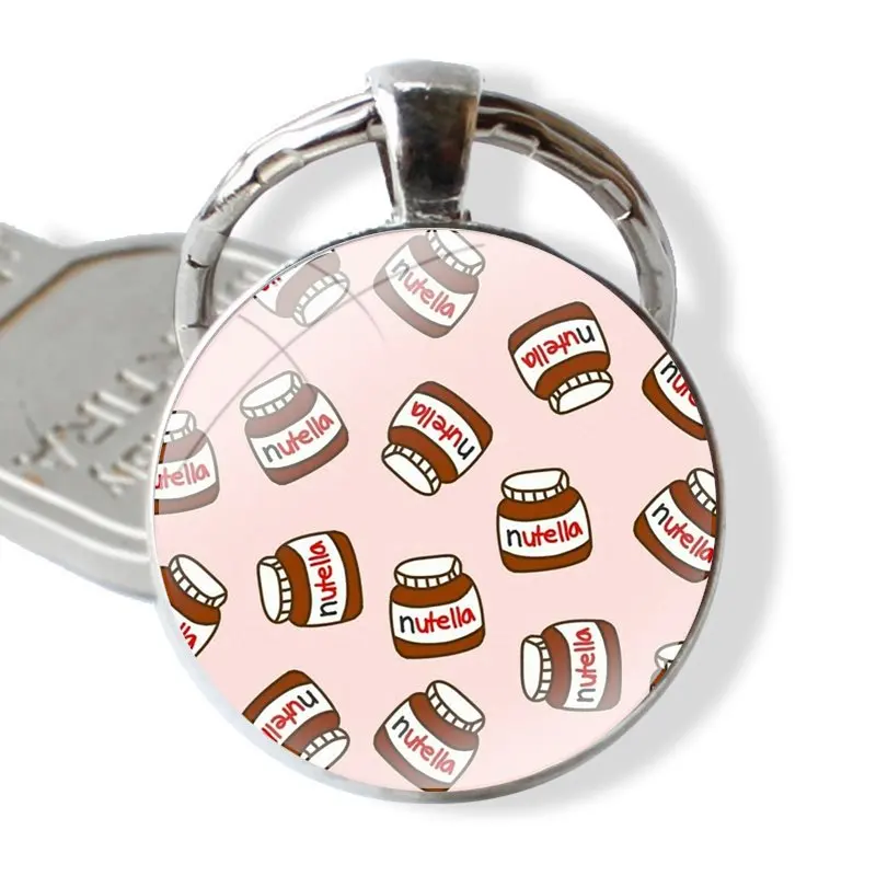 25mm Glass Cabohcon Keychain Key Rings for Women Men Jewelry Gift I Love Kawaii Nutella