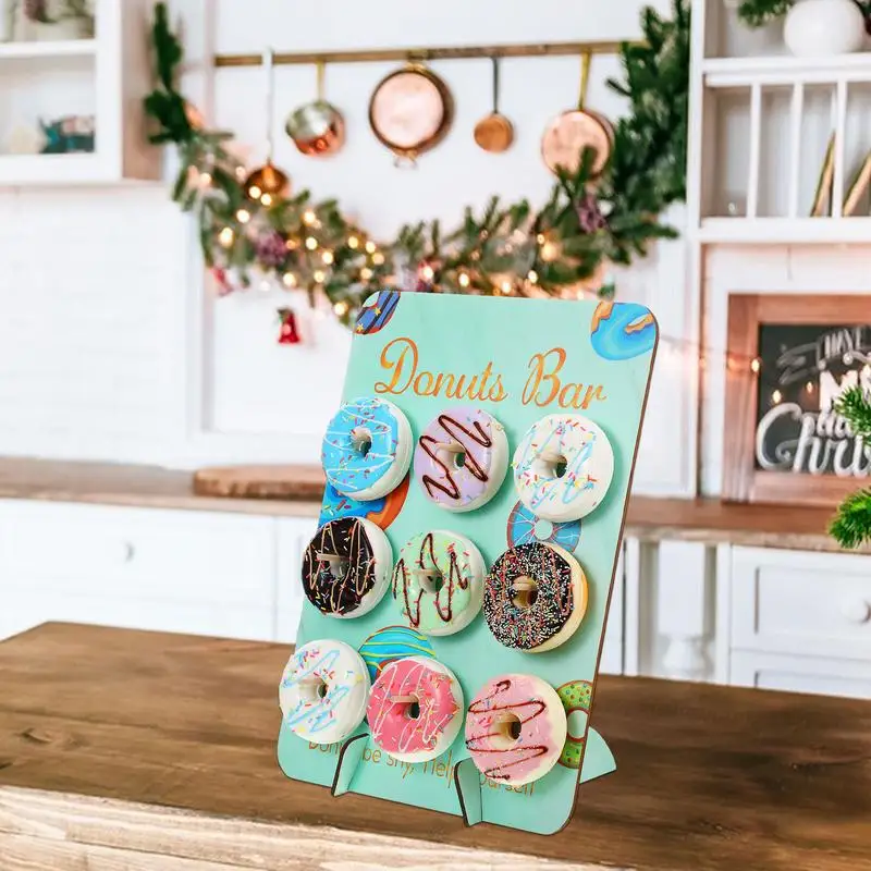 Wood Donuts Wall Display Stand Doughnuts Board Holder Reuseable Wedding Parties Birthday Parties Table Decorations Supplies