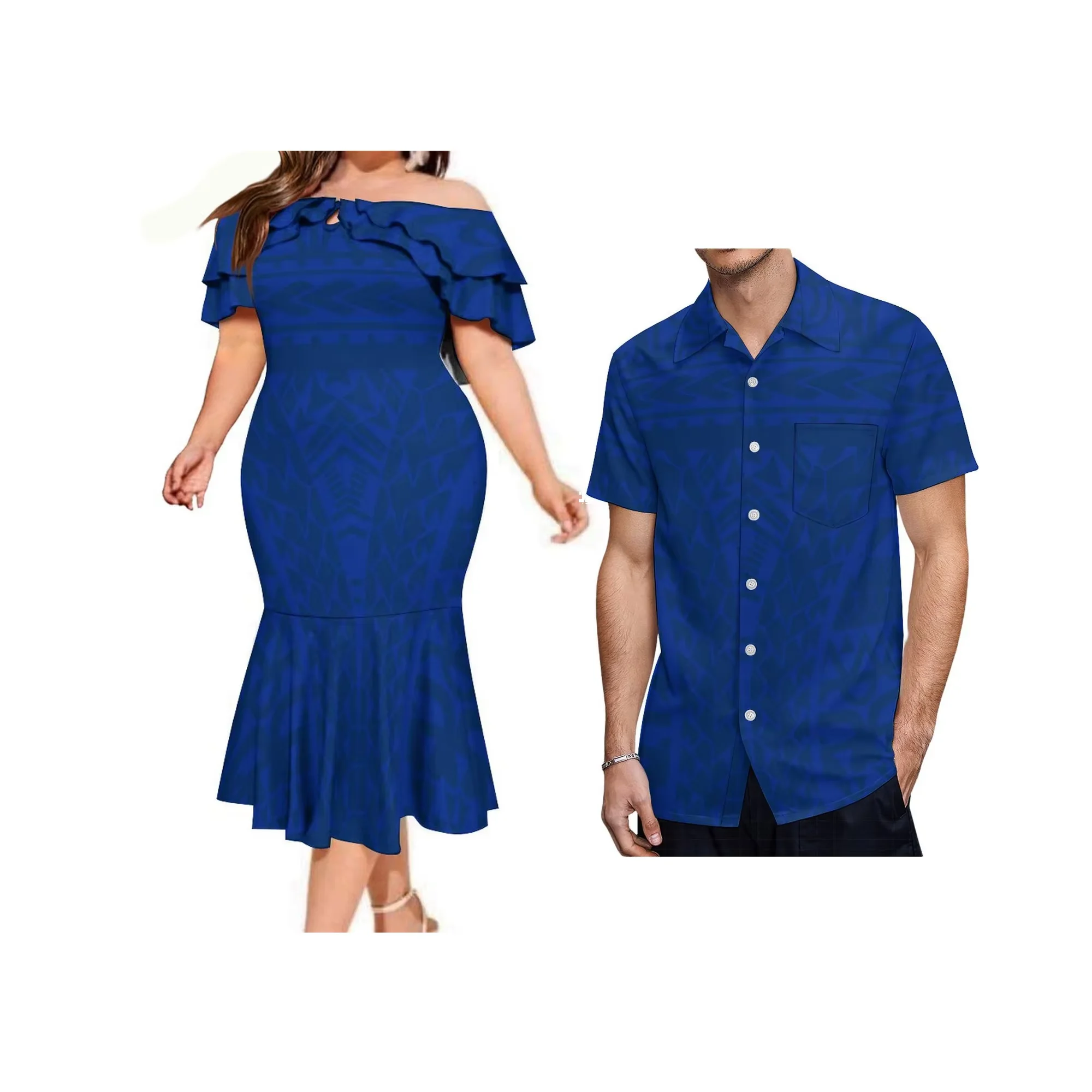 High Quality Custom Polynesian Island Lady Layered Ruffle Off Shoulder Tube Top Sexy Mermaid Dress view 3