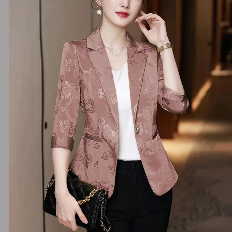 

Blazer Women 2022 New Korean Self-cultivation All-match Suit Jacket Women Autumn Large Size Short Seven-quarter Sleeve Suit Coat