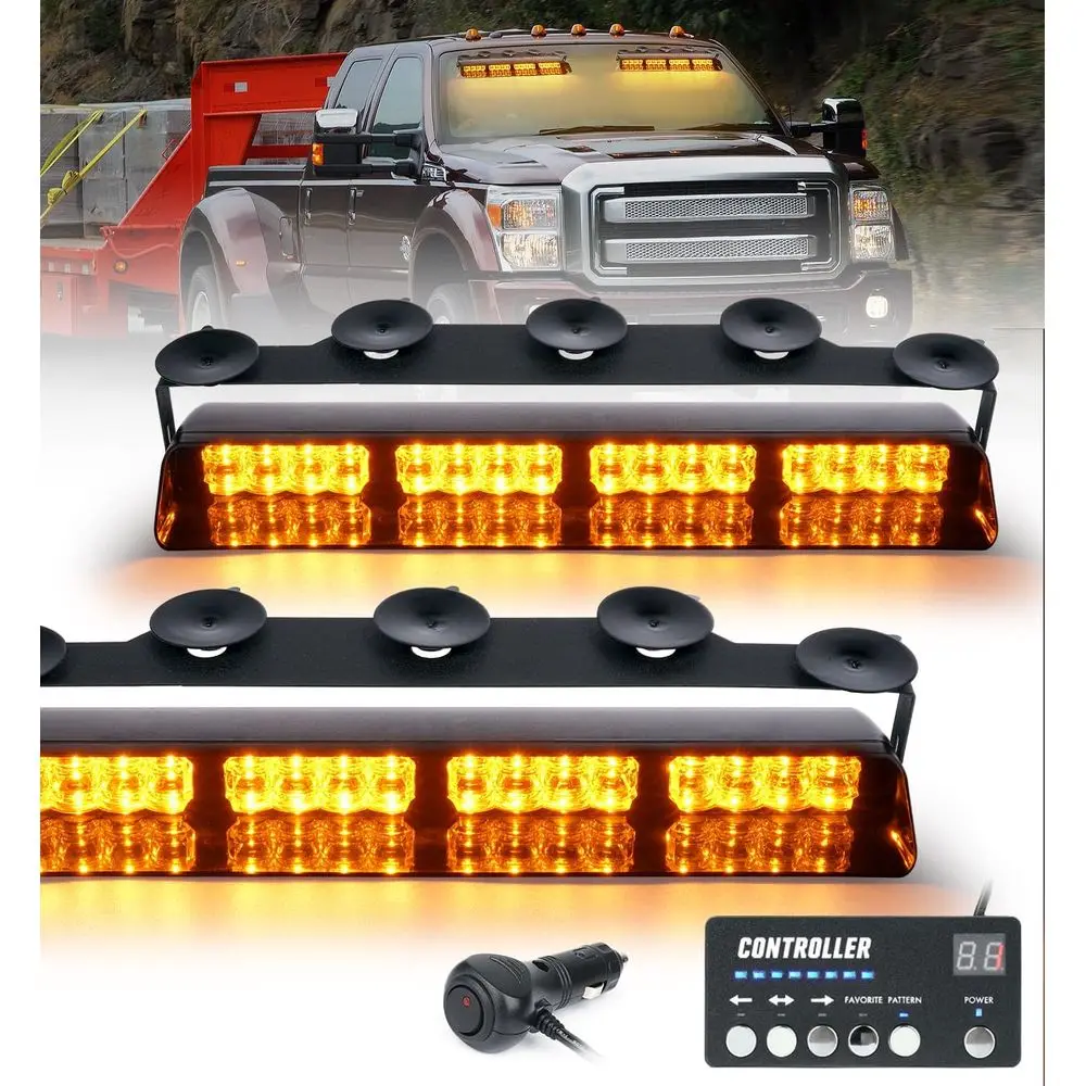 

Amber LED Emergency Dash Strobe Light Bar with Controller for Construction Vehicles and Work Trucks