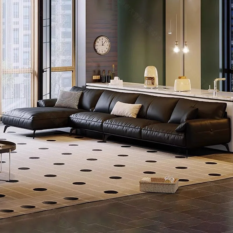 Elephant Ears Brown Leather Small Apartment High Leather Art Sofa Black