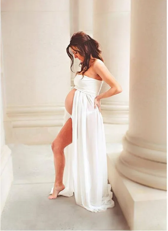 

Slit-Front Pregnant Maternity Dresses for Pregnancy Pregnant Clothes Maxi Gown Women Sexy Photo Shoot Photography Props Clothing