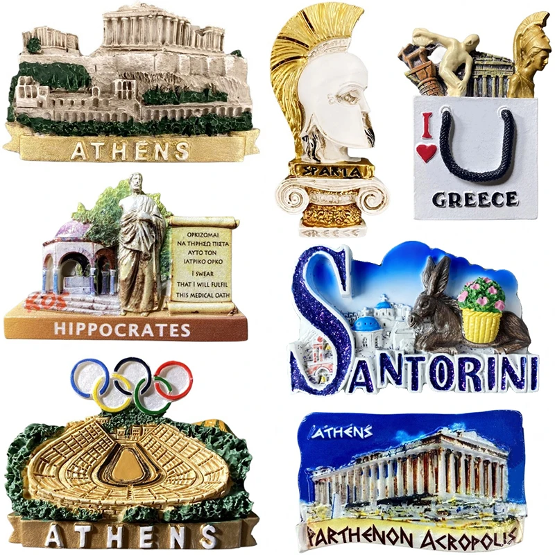 

Europe Greece Fridge Magnets Athens Hippocrates Santorini Travel Souvenir Landmark Refrigerator Sticker Home Decor Gifts