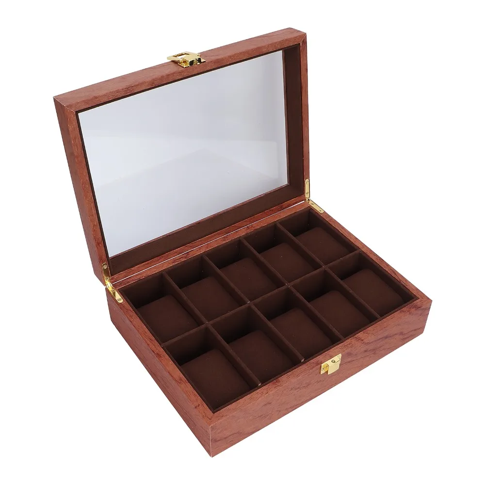 Vintage Composite Wood Watch Display Box Coffee colored watch pillow 26.5 x 20 x 8cm Watch Storage Case Watch Box Home Storage