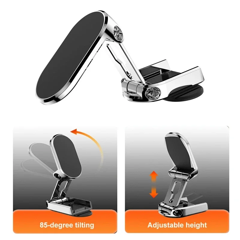Universal Auto Magnetic Mobile Phone Holder Car Metal Creative Auto Folding Height 360°Adjustable Positioning Rotating Bracket image 6