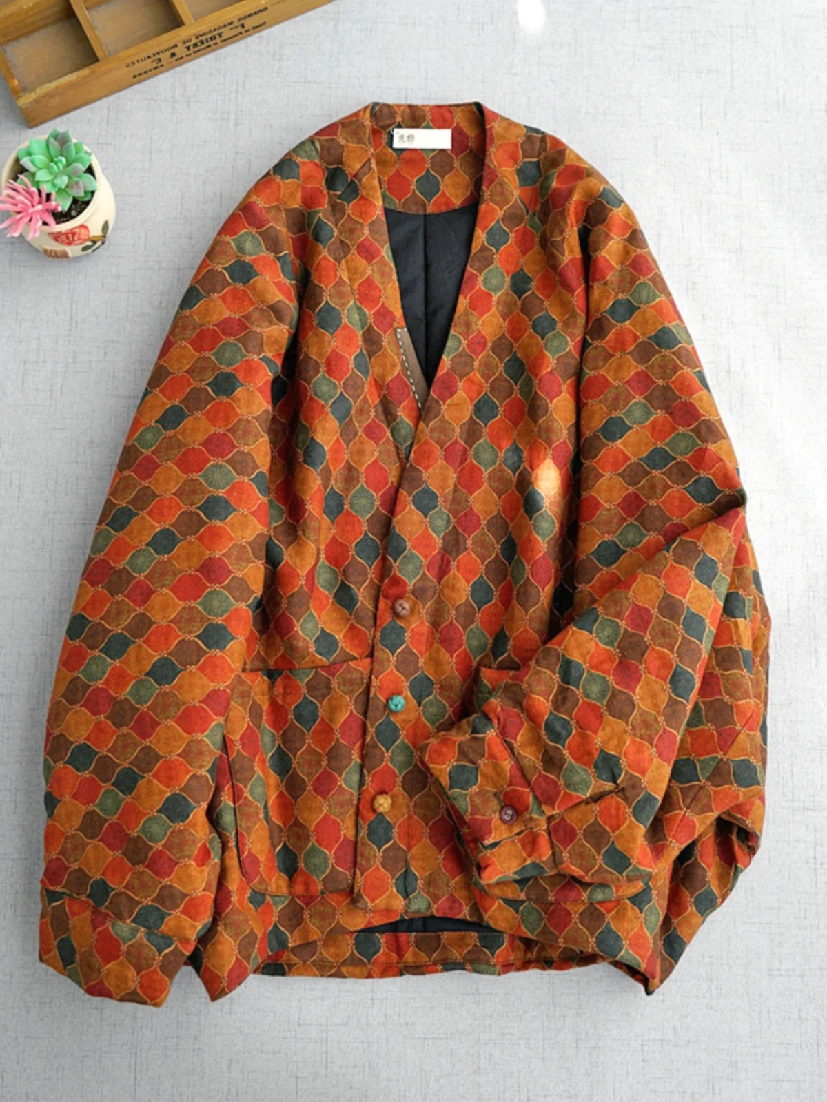 

Женская хлопковая куртка в этническом стиле, тонкая, свободного кроя, с художественным дизайном, на хлопковой подкладке, с V-образным вырезом, длинными рукавами, верхняя одежда