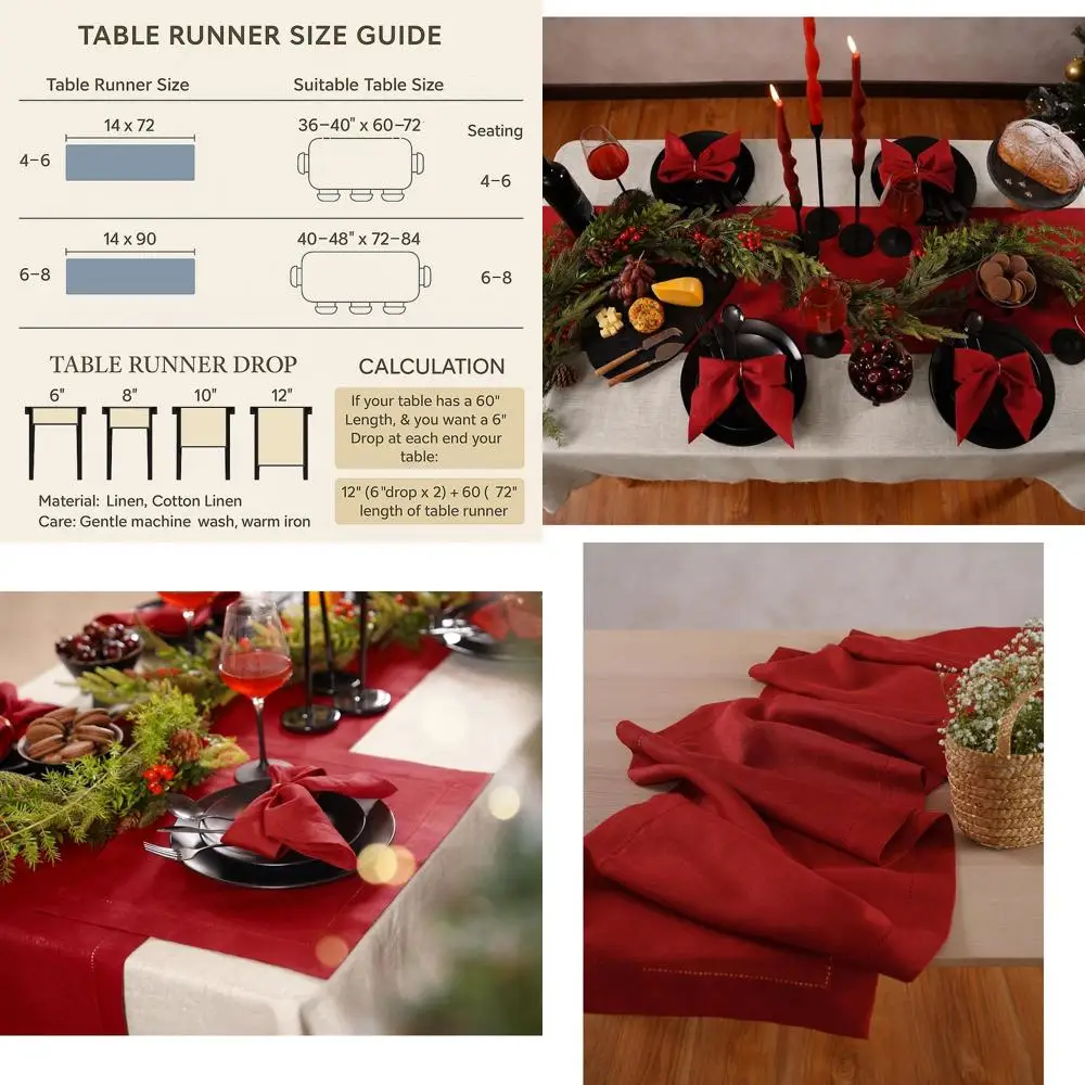 

Pure Linen 14x90 Inch Christmas Red Table Runner for Festive Occasions - Elara