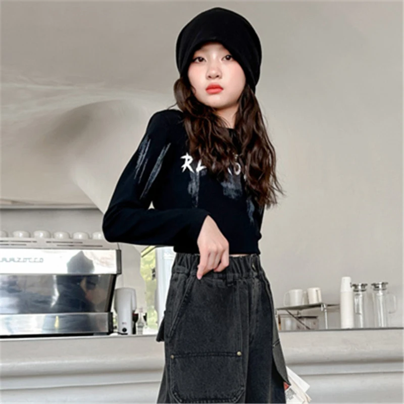 Children's Clothing Long Sleeve Casual T-Shirt for Kids Girls Cotton Tees Tops Baby Letter Print Tshirt 5 6 7 8 9 10 11 12 13 14 image 5