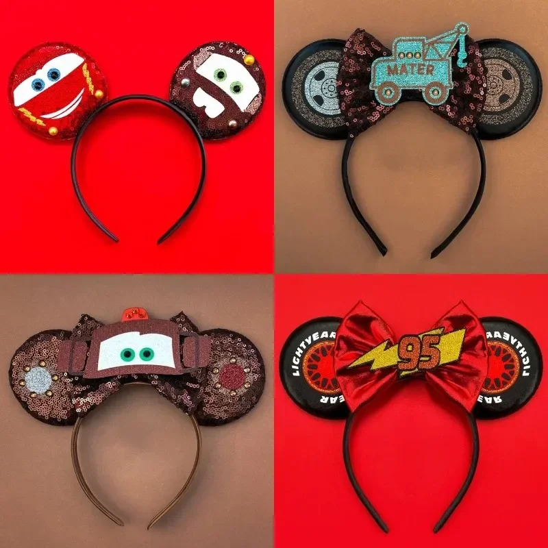 Disney Pixar Cars Ear Headbands for Adults Lightning McQueen Hairband Cars on the Road Mater Headwear Women Bow Hair Accessories