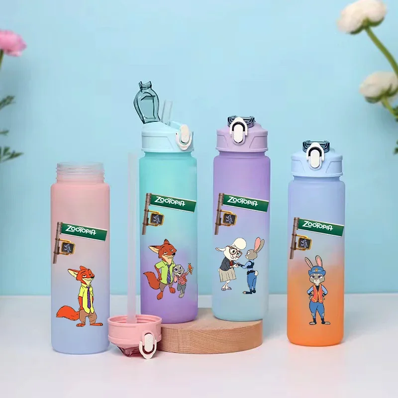 750ML Zootopia Cartoon Large Capacity Plastic Water Bottle Outdoor Sports Leak Proof Water Bottle Portable Gradient Water Cup