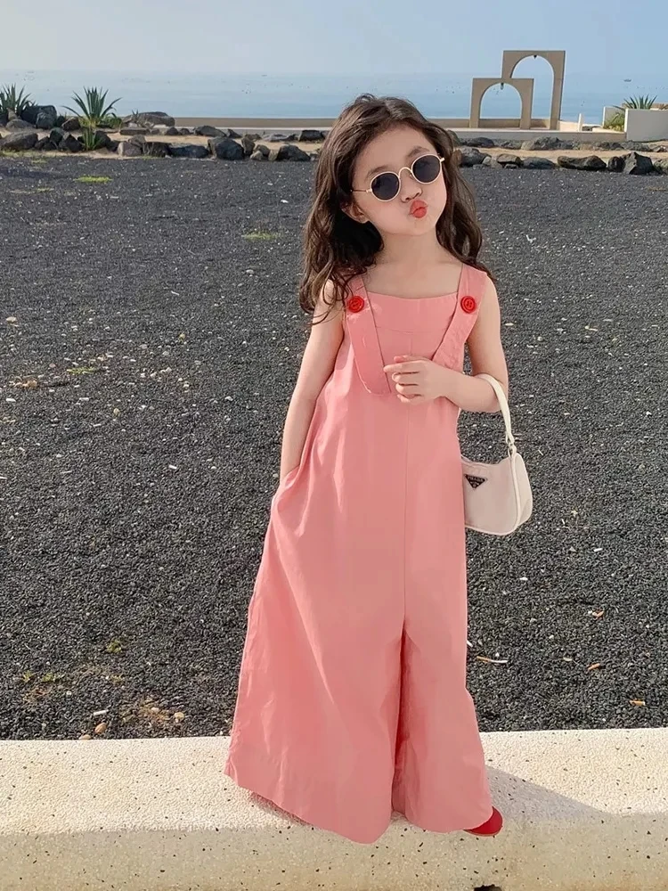 

Girls Summer Casual Sleeveless Long Pant Romper Toddler Girls Strap Wide Leg Jumpsuit fits 3-14 Years