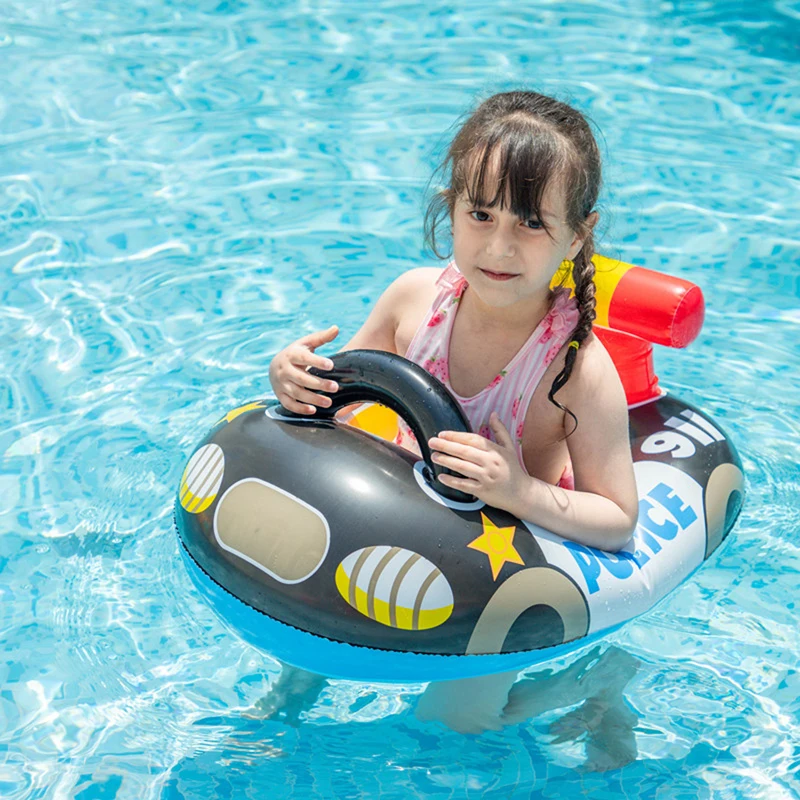 Baby Inflatable Swimming Pool Swimming Ring Sitting Floating Children Cartoon Police Car Swimming Ring with Seat Lifebuoy