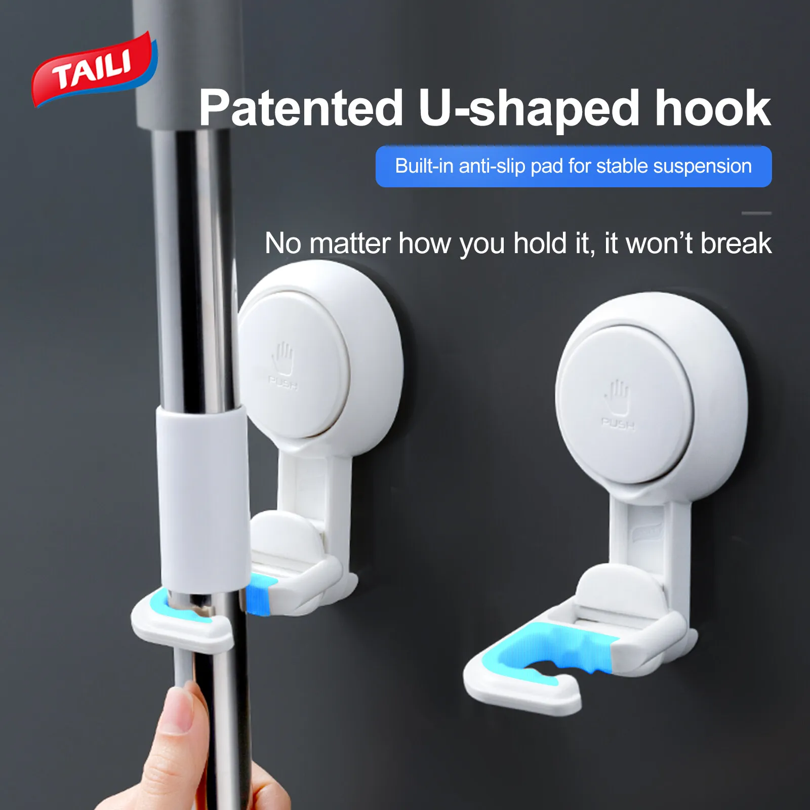 TAILI 2pcs Mop Holder Broom Holder Hanger Clip Wall Mop Rack Bathroom Holder Floor Heavy Duty Mop Holder Wall Bathroom No Drill