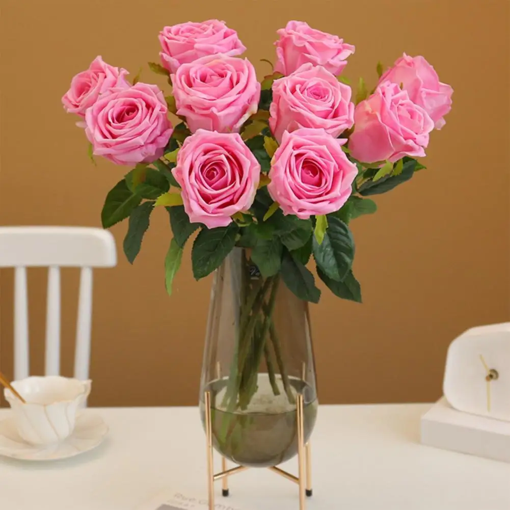 Artificial Rose No Need to Water Realistic Maintenance Free Decorate Real Touch Long Stem Fake Silk Rose Party Supplies