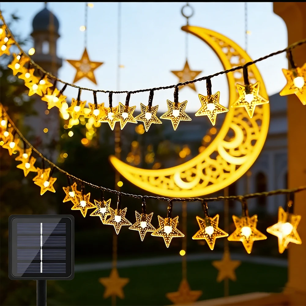 

Outdoor Solar Star String Lights LED Fairy Lamps for Wedding Garden Patio Party Decoration Eid Mubarak Mother's Day 5/7/12M