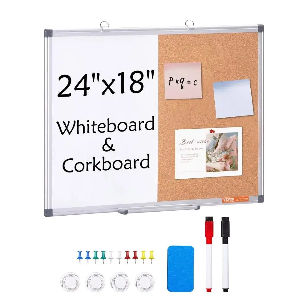 

24x18 Whiteboard Cork Board Combo Aluminum Frame Magnetic Dry Erase Board for wall Mountable Versatile Home Office for school