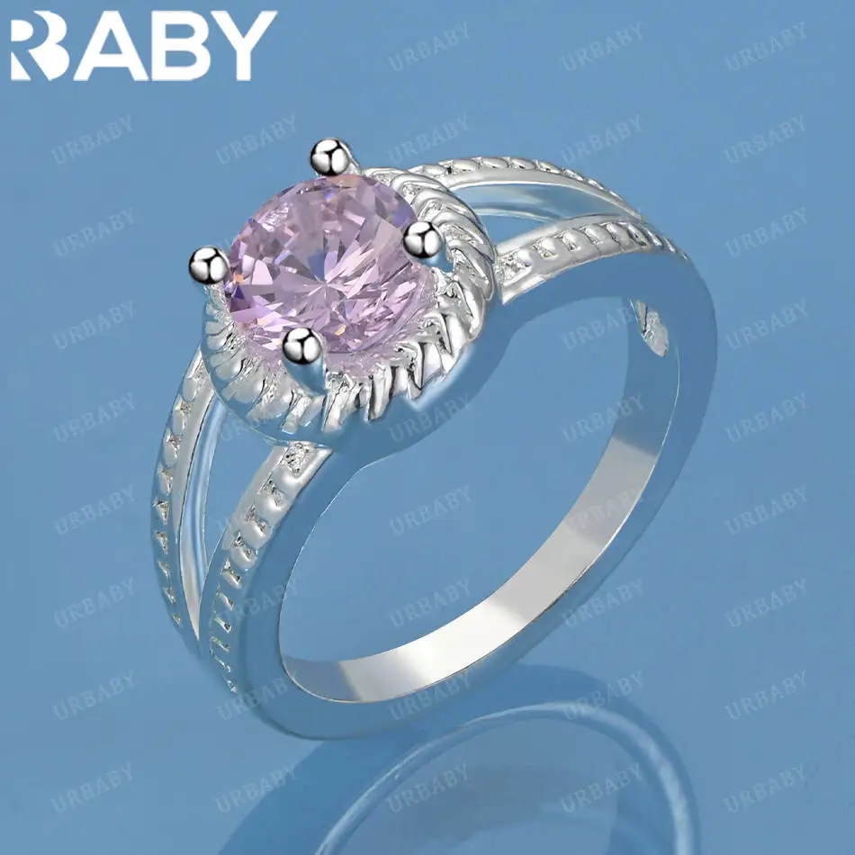 

URBABY 925 Sterling Silver Pink Zircon Ring For Women Fashion Jewelry Charm Grace Wedding Engagement Accessories