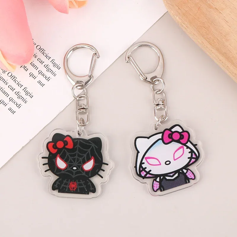 New Sanrios Hello Kittys Spider-Man Keychain Anime Kt Cartoon Keyring Creative Bag Pendant Kawaii Phone Chain Toys Couple Gifts