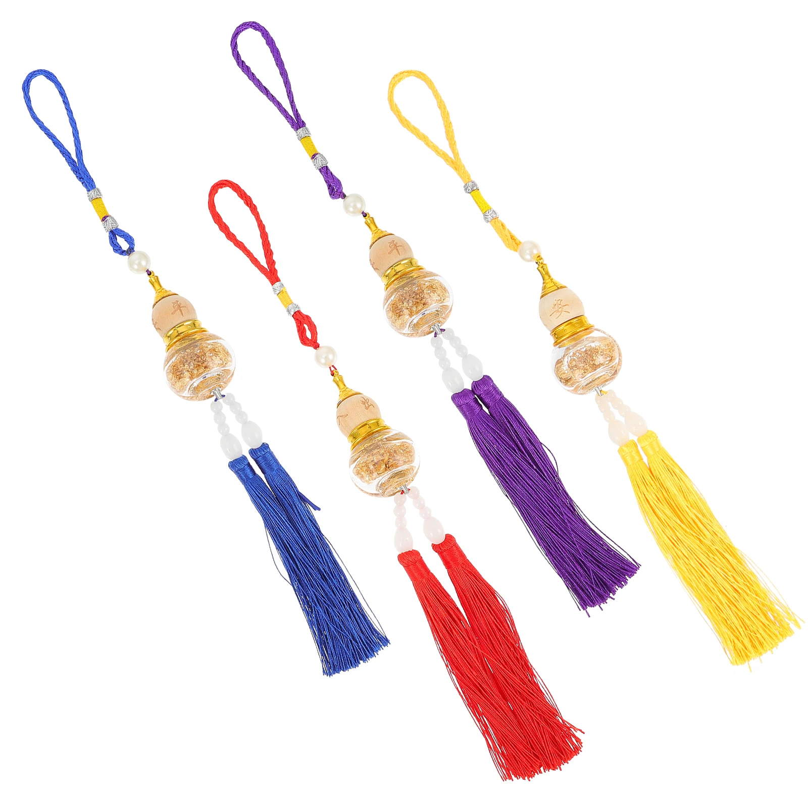 4 Pcs Gourd Pendant Car Accessory Rearview Mirror Charm Auto Hanging Decoration Gold Leaf