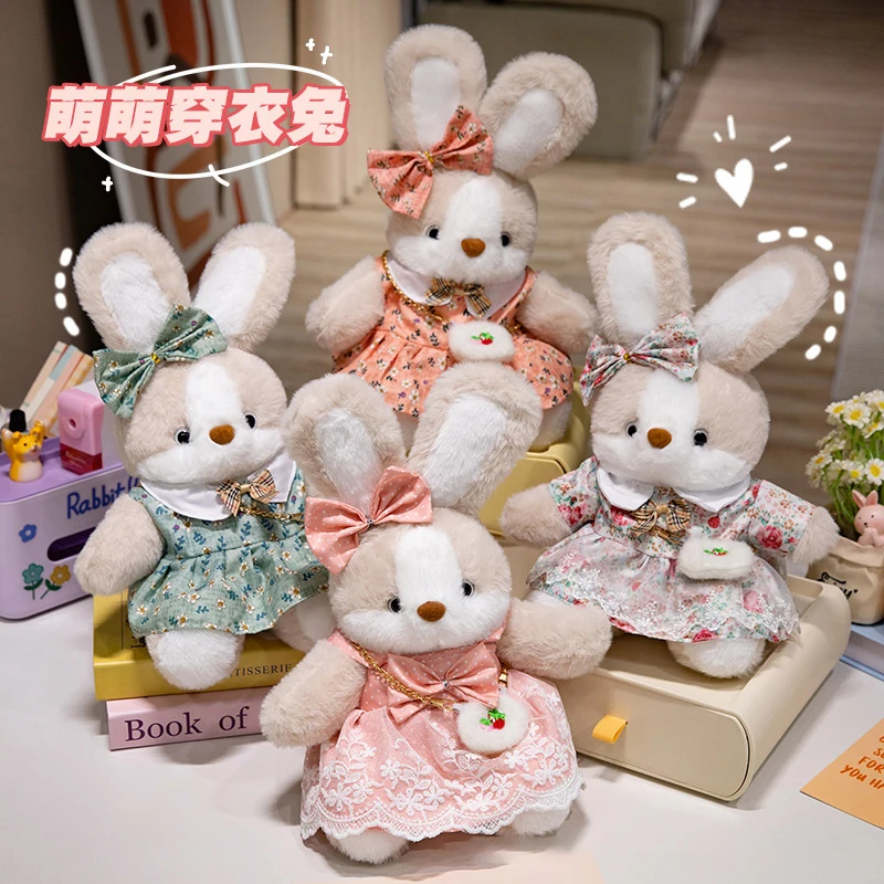 Hot Sale Cartoon 35CM Rabbit Bib Toy Dog Super Soft Creative Rabbit Doll Animal Cozy Girl Birthday Gift Funny Home Decoration