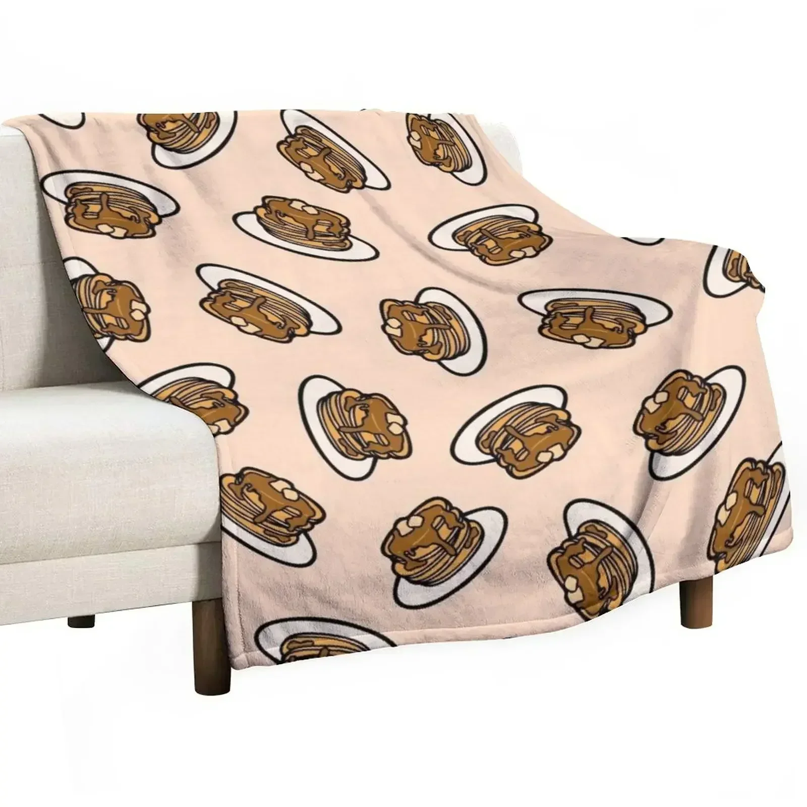 Pancakes with Butter and Syrup Pattern on Pale Peach Throw Blanket halloween Tourist heavy to sleep Blankets