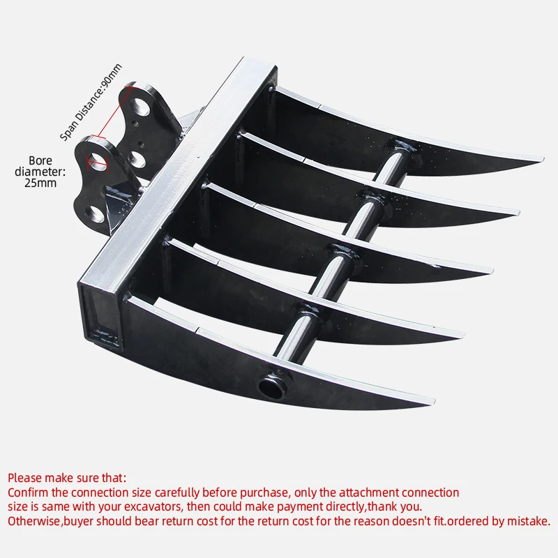 Rake Attachment for Mini Excavator Metal Wide Backhoe Rake for Farm Garden 25mm Hole Diameter Suitable for 1ton Mini Excavators