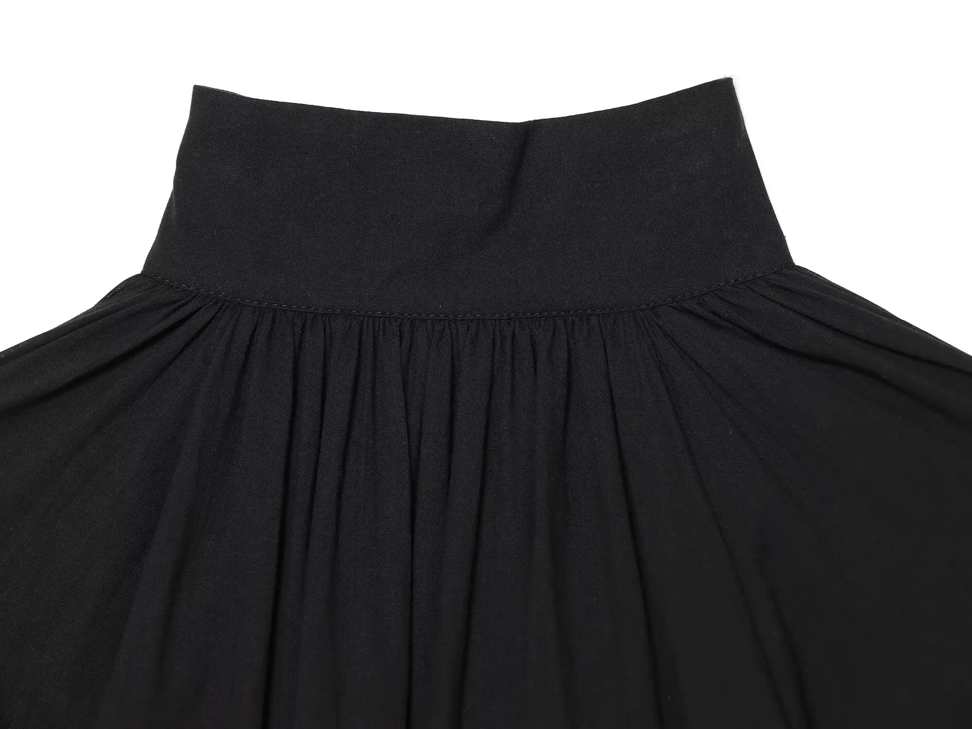 BSAY 2026 Sommer Damen Elegante Einfarbige Hochgeschlossene Langarm-Bluse mit Gerafftem Saum und Kordelzug Locker Sitzende Lässige Schwarze Bluse – Detail 8