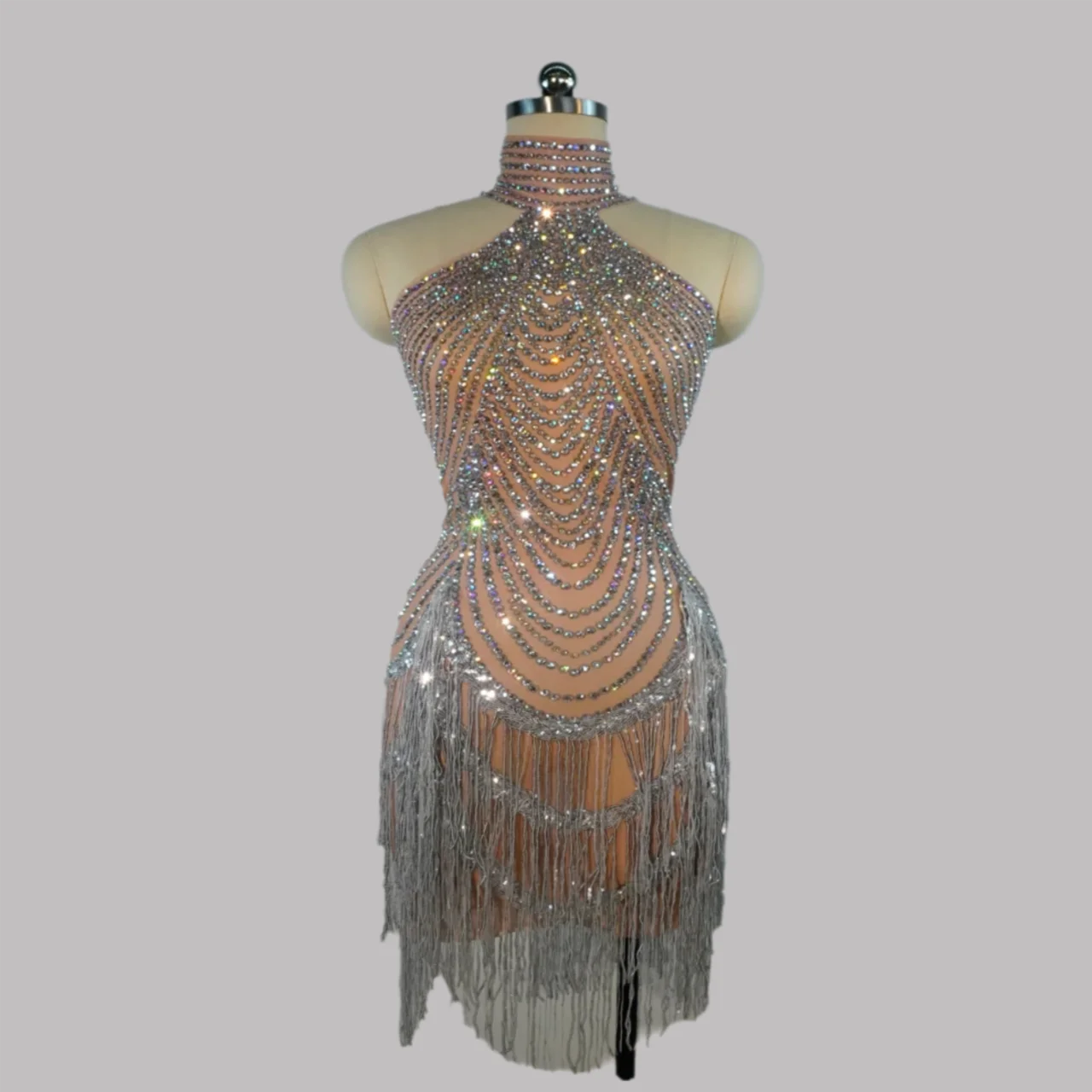 

go Elegance Nightclub Sparkly Rhinestone Fringe Transparent Tassel Dress for Women Dancer Celebrate Outfit Bar Birthday Costumes