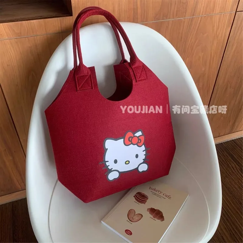 

MINISO Bag Hello Kitty Peripheral Wool Felt Cartoon Simplicity Fashion Handbag Delicate Personality Single Shoulder Bag Cute Y2k