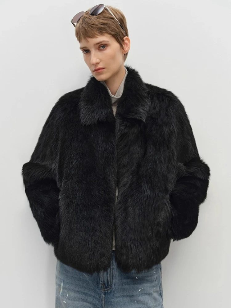 سترة فرو خروف توسكانا الفاخرة الراقية للنساء تصميم كلاسيكي بسيط وطية صدر السترة أنيق قصير للشتاء من الجلد الطبيعي معطف فرو حقيقي #6